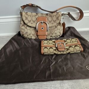 Coach Tan and Brown Signature Shoulder Bag